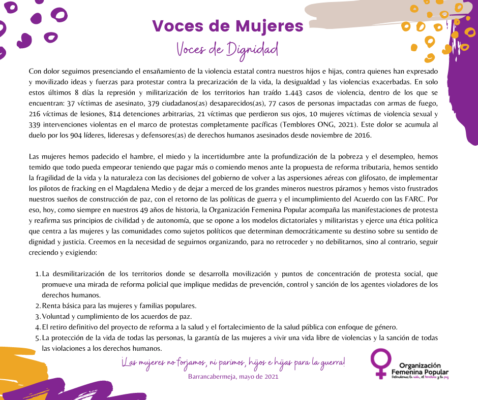 Voces de mujeres: Voces de dignidad frente a la violencia estatal
