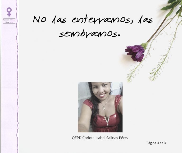 Asesinan a la lideresa social de la OFP, Carlota Isabel Salinas Pérez